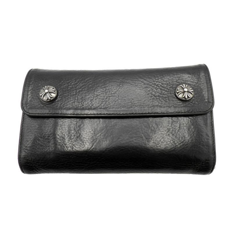 クロムハーツ CHROME HEARTS 【 WAVE 】 ウェーブ クロスボール レザー ウォレット 長財布 ブラック 47999 【中古】