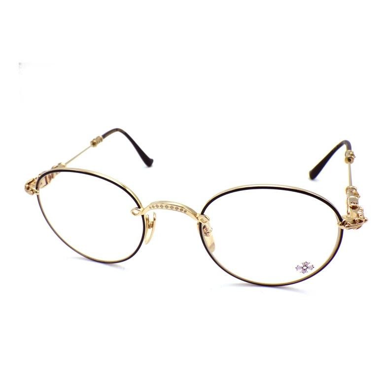 クロムハーツ CHROME HEARTS 【 BUBBA-A 】 クロス テンプル メタル フレーム ラウンド サングラス アイウェア 眼鏡　ブラック×ゴールド　サイズ49□22-145　48727【中古】
