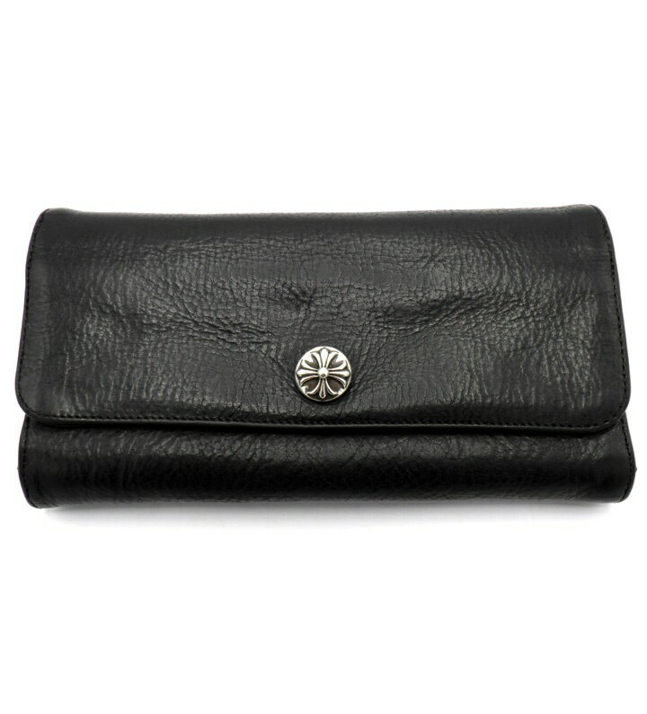 CHROME HEARTS - クロムハーツ CHROME HEARTS 【 JUDY CROSS BALL 】 ジュディ クロス ボール ボタン レザー ウォレット 長財布 ブラック 49275 【中古】