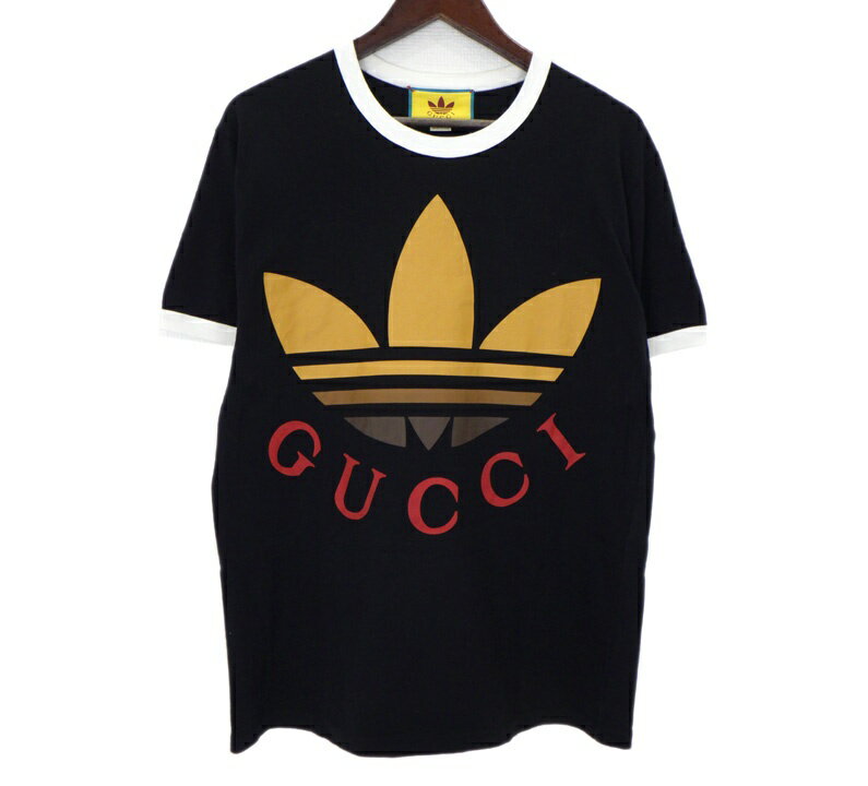 gucci///////////////\\\\\\\\\\\\\\\\\\\\\\\\\\\\\\\\\\\\\\\\\\\\\\\\\\\\\\\\\\\\\\\' - グッチ GUCCI × アディダス ADIDAS 【 FRONT LOGO T-SHIRT 727694 XJE7J 】 フロント ロゴ プリント リンガー 半袖 Tシャツ ブラック サイズS h7617【中古】