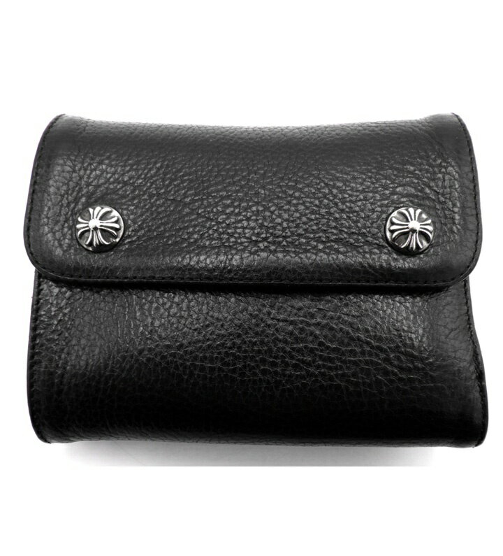 U, 吉 - クロムハーツ CHROME HEARTS 【 WAVE MINI 】 クロスボール ボタン レザー ウォレット 財布 ブラック 49382 【中古】