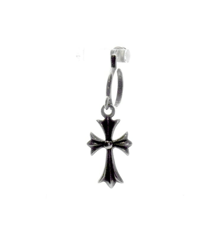 クロムハーツ CHROME HEARTS 【 TINY CH CROSS 】 タイニー CH クロス フープ シルバー ピアス　シルバー　n11146【中古】