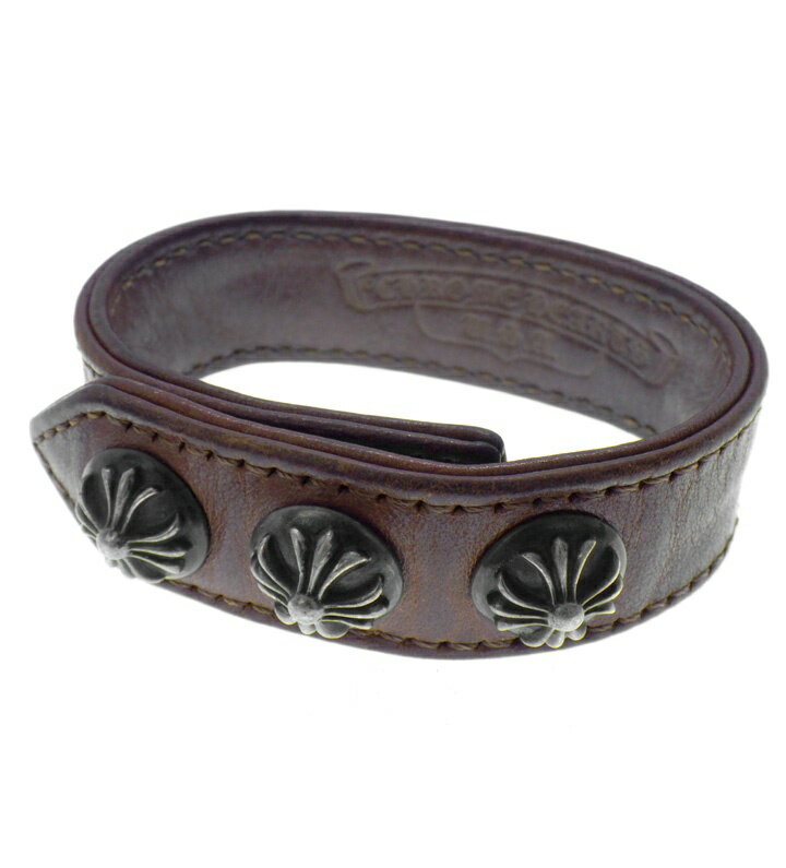 Rakuten - クロムハーツ CHROME HEARTS 【 3BTN 2SNP 】 3ボタン 2スナップ クロス ボール レザー ブレスレット　ブラウン×シルバー　50106【中古】