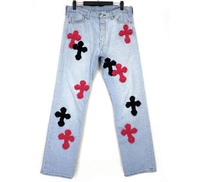 Rakuten - ヤーン Y.A.R.N． × リーバイス Levis 【 501 with 3D cross 】 クロス ニット モチーフ デニム パンツ インディゴ W34L32 w27049【中古】