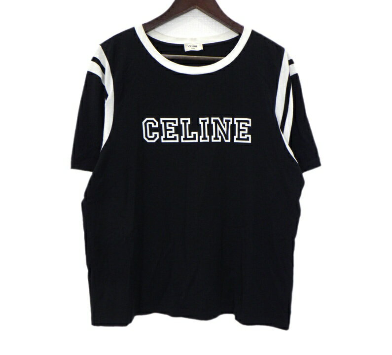 Rakuten - セリーヌ CELINE 【 RX06T671Q FZT7 】 フロント ロゴ アームライン 半袖 Tシャツ　ブラック×ホワイト　サイズXL　50474【中古】