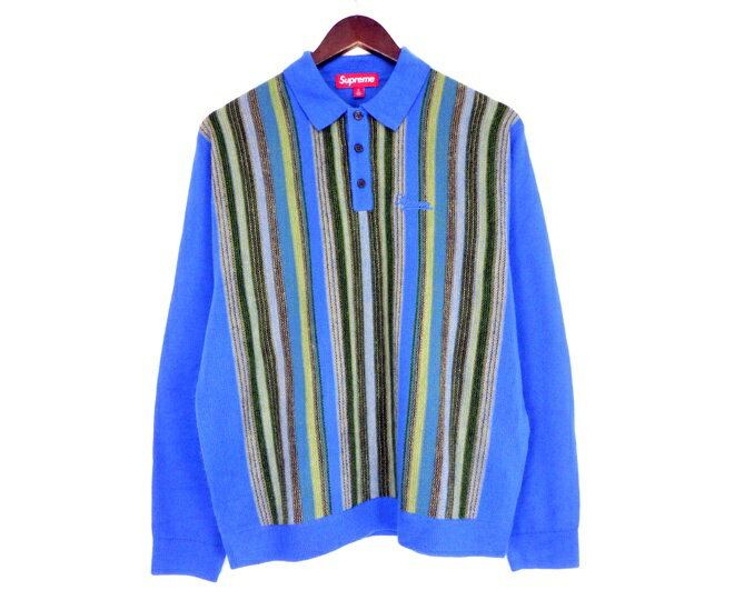Rakuten - シュプリーム Supreme 26SS 【 Multi Stripe Polo Sweater 】 フロント 刺繍 マルチ ストライプ ポロシャツ セーター ブルー サイズS s5922【中古】