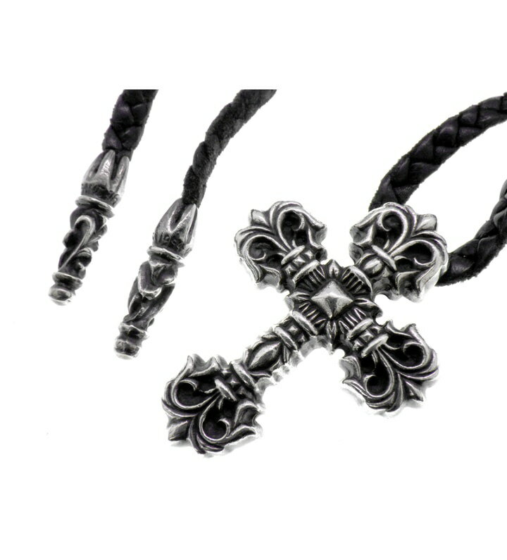 Rakuten - クロムハーツ CHROME HEARTS 【 FILIG CROSS XSM LB 】 フィリグリー クロス ウィズ レザー ブレード シルバー ネックレス ブラック×シルバー 50743 【中古】