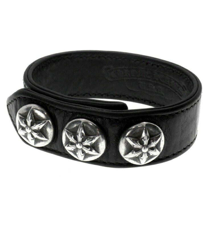 Rakuten - クロムハーツ CHROME HEARTS 【 3BTN 2SNP 】 3ボタン 2スナップ スター ボール レザー ブレスレット ブラック n11276【中古】