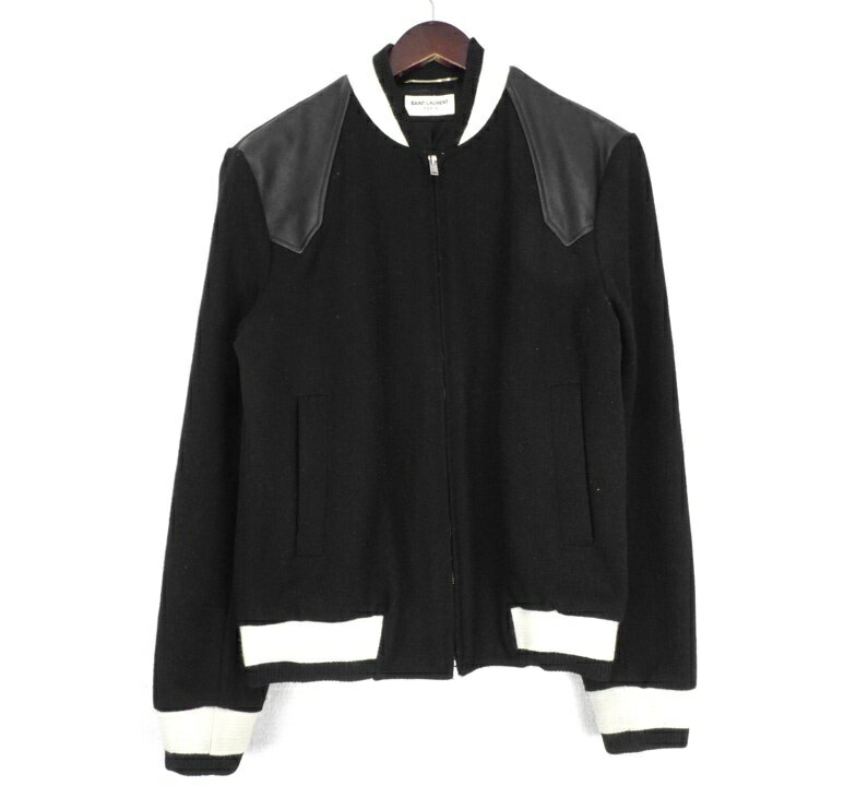 サンローラン SAINT LAURENT  レザー切り替え ジップアップ テディ ジャケット ブラック サイズ46 w27239