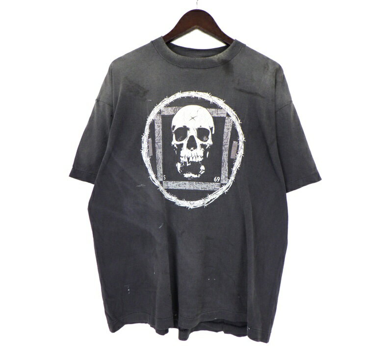 セントマイケル SAINT MICHAEL 25AW  スカル プリント 半袖 Tシャツ ウォッシュブラック サイズXL 50935