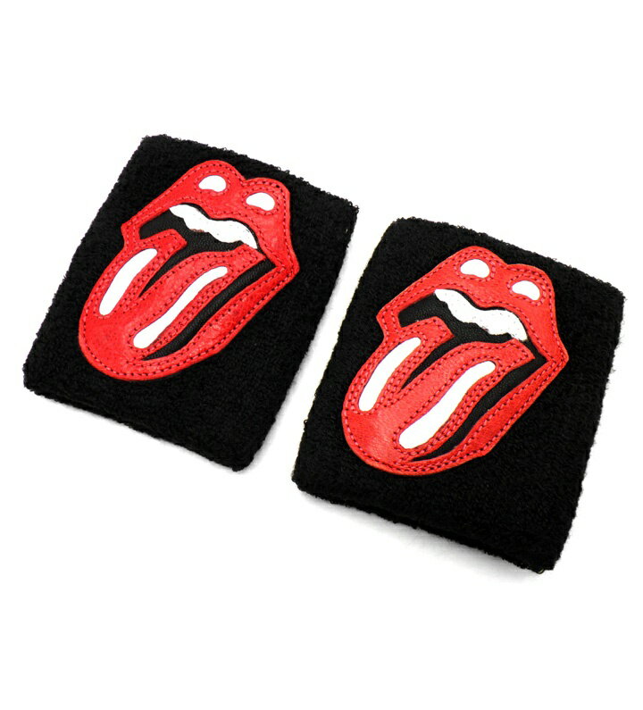 クロムハーツ CHROME HEARTS × ザローリングストーンズ THE ROLLING STONES 【 SWEATBAND WRIST 】 リップアンドタン パッチ リストバンド ブラック サイズOS 51049【中古】