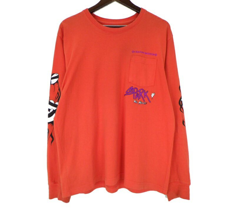 クロムハーツ CHROME HEARTS × マッティボーイ MATTY BOY  スパークザハート プリント ロングスリーブ 長袖 カットソー　レッド　サイズXL　51236
