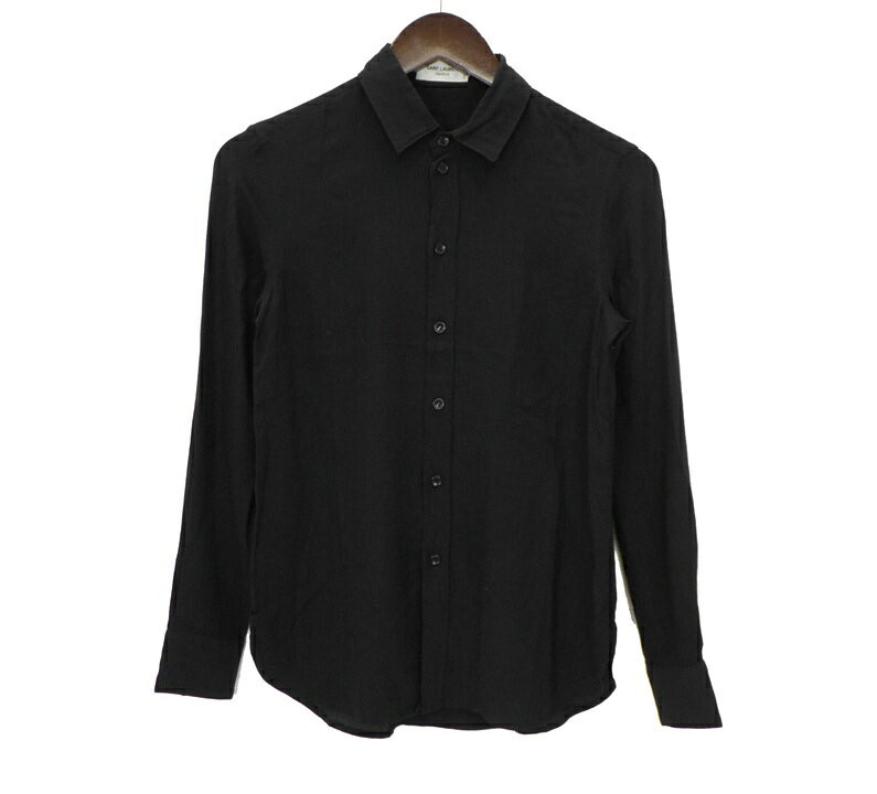 サンローラン パリ SAINT LAURENT PARIS  ユニフォーム 長袖 シルク シャツ　ブラック　サイズ36　51641
