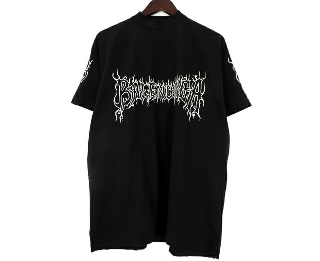 バレンシアガ BALENCIAGA 【 739028 TPVN5 DARKWAVE TEE 】 ダークウェーブ ダメージ加工 メタル ロゴ プリント Tシャツ ブラック サイズ1 53213 【中古】