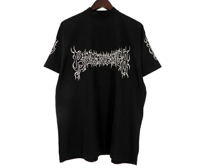 バレンシアガ BALENCIAGA 【 739028 TPVN5 DARKWAVE TEE 】 ダークウェーブ ダメージ加工 メタル ロゴ プリント Tシャツ ブラック サイズ1 53214 【中古】
