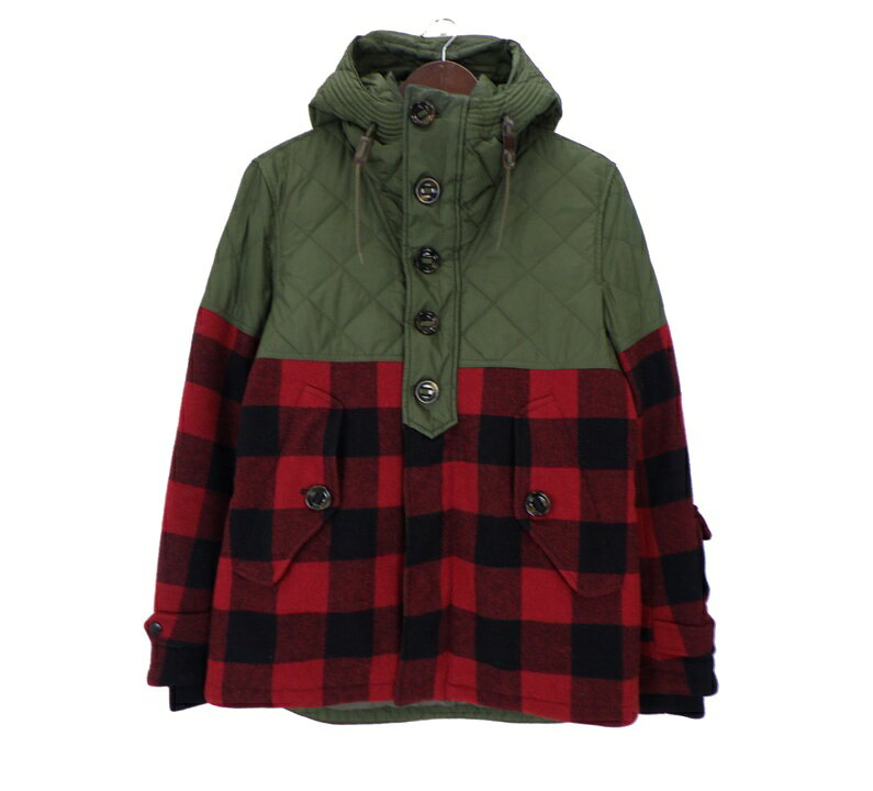 モンクレール MONCLER 【 ALTIER GIUBBOTTO 】 チェック 切替 ダウン ジャケット　カーキ×レッド×ブラック　サイズ1　53841【中古】