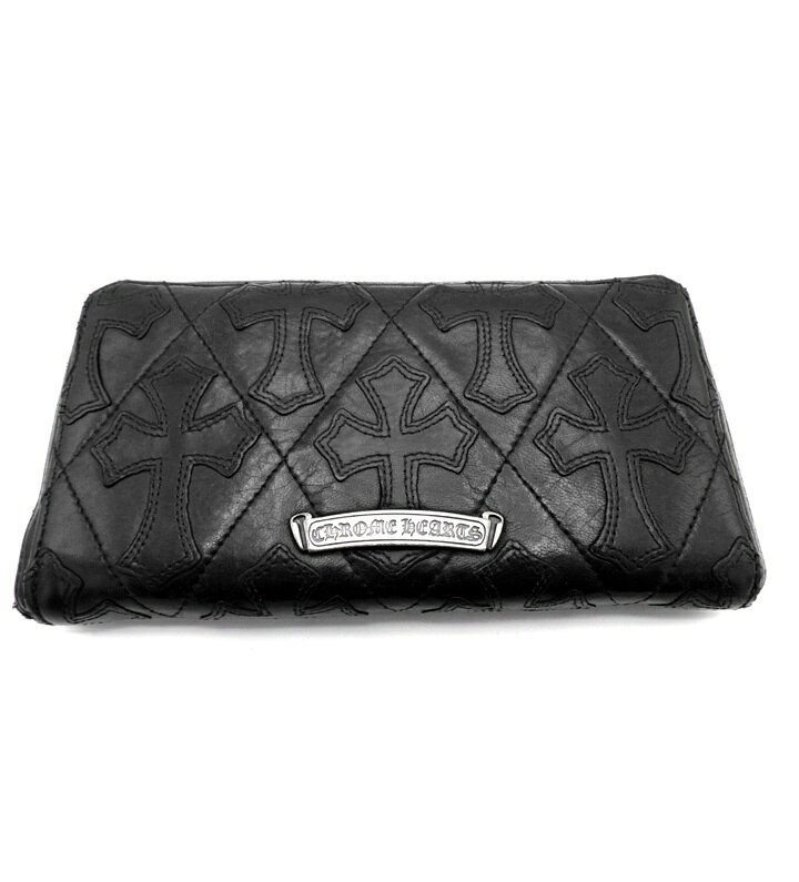 クロムハーツ CHROME HEARTS 【 REC F ZIP QUILTED WALLET 】 キルティング セメタリークロス レザー ウォレット 財布　ブラック　54099【中古】
