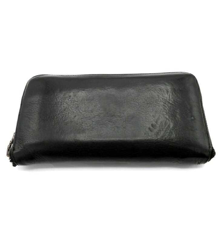 クロムハーツ CHROME HEARTS 【 REC F ZIP PLANE 】 プレーン ラウンド ジップ レザー ウォレット 長財布　ブラック　54100【中古】