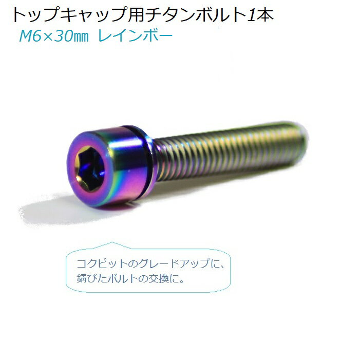 トップキャップ用チタンボルト 1本 M6×30mm 美しいレインボー仕上げ 軽量 高耐久 自転車 カスタム パー..