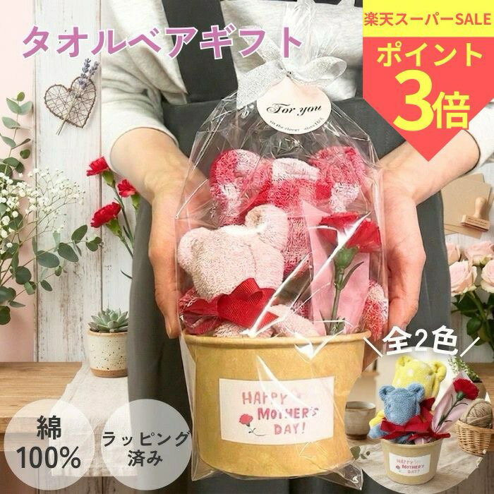 母の日 タオルギフト カップ に入った タオルベア 2個 + 造花カーネーション カーネーション ギフト タオルベア カップ セット フェイスタオル ベア タオルハンカチ ベア タオル プレゼント お母さん ママ 贈り物 喜ばれる 使える