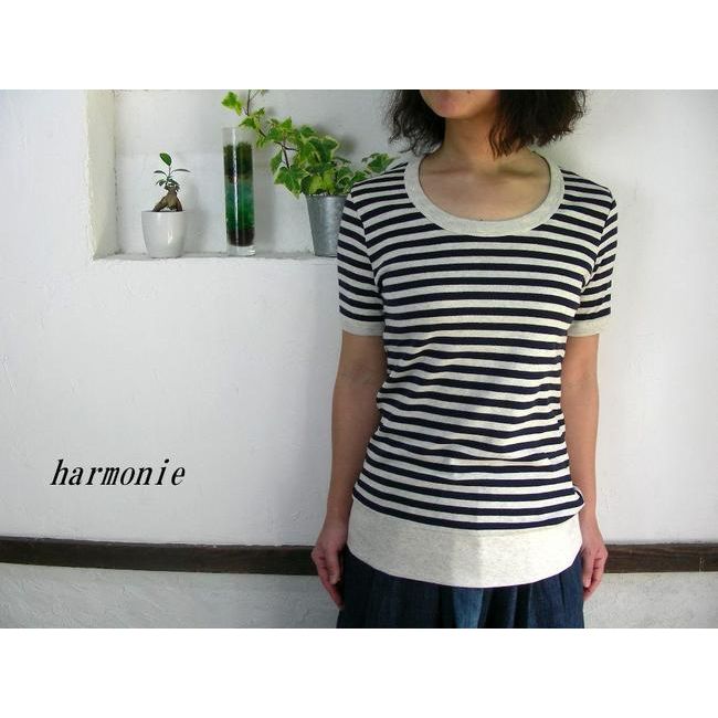 5％OFFクーポン配布中  harmonie アルモニ オーガニックコットン ボーダー半袖Tシャツ8040081