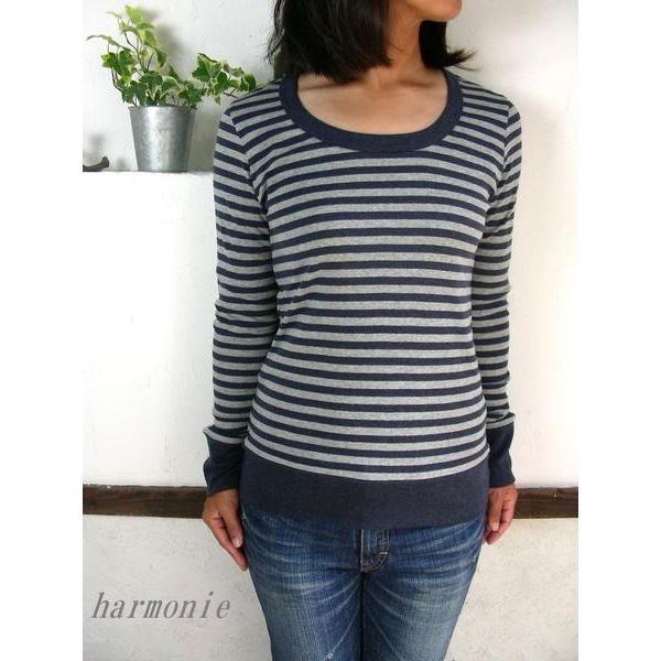 5％OFFクーポン配布中 【追跡メール便無料】 harmonie アルモニ オーガニックコットン杢ベース ボーダ..