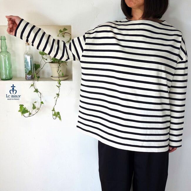 5％OFFクーポン配布中 Le Minor ルミノア ドロップショルダー ビッグシルエット長袖ボーダーTシャツ LEF995024