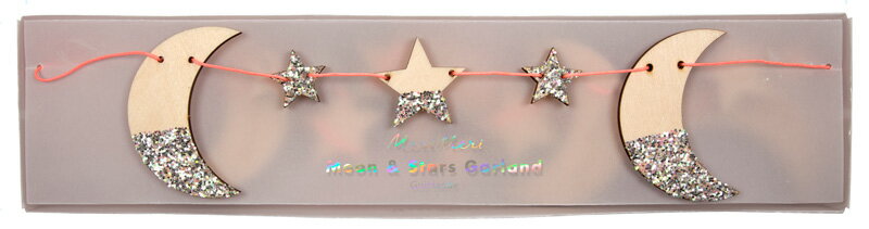 木製 月と星のガーランド シルバーグリッター【Meri Meri】Wooden Moon Star Garland　星 誕生日 ホームパーティー インテリア ガーランド バナー 飾り付け クリスマスパーティー テーブルコーディネート Christmas Xmas あす楽 リトルレモネード