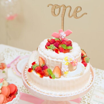 木製ケーキトッパー／ONE【Alexis Mattox Design】【ケーキ 飾り cake topper ハッピーバースデイ 誕生日 カリグラフィー ファースト バースデイ 1歳誕生日 ケーキデコレーション】【メール便可】あす楽 リトルレモネード