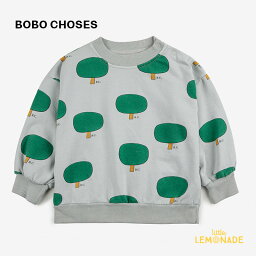 【BOBO CHOSES】 Baby Green Tree all over sweatshirt 【12か月 / 24か月】 (223AB028)　長袖 オールオーバー スウェット トレーナー ツリーデザイン ライトグレー 木柄 トップス ベビー服 UP IS DOWN リトルレモネード ボボショーズ アパレル YKZ AW23 SALE