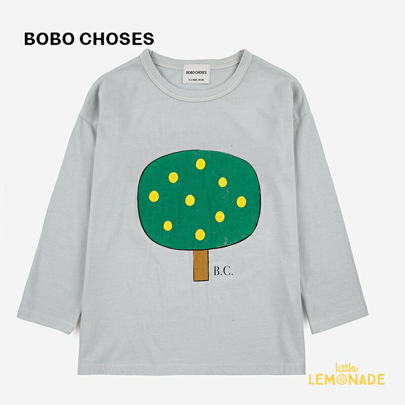 【BOBO CHOSES】 Green Tree long sleeve T-shirt 【4-5歳】 (223AC003) 長袖 Tシャツ ビッグツリー 木柄 ライトグレー オーガニックコットン トップス 子ども服 UP IS DOWN リトルレモネード ボボショーズ アパレル YKZ AW23 SALE