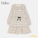 【BUHO】 MOUNTAIN DRESS 【3歳/4歳】SAND(6641) ワンピース 長袖 フリル襟 スクエアチェック チェック柄 ドレス リボン サンド ベージュ キッズ ベビー服 海外 子ども服 輸入アパレル ブーオ アパレル リトルレモネード AW24 ★SALED