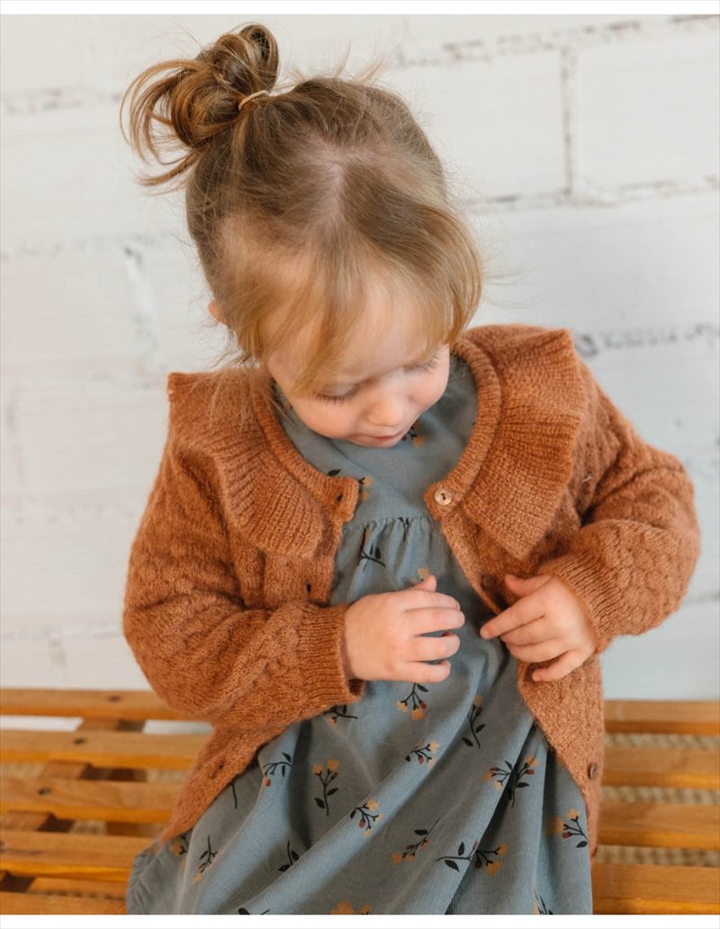 【BUHO】BB FOLK DRESS【24か月】ELEPHANT（6510) ワンピース 長袖 肩フリル 花柄 小花柄 総柄 セミフォーマル ドレス チャコール グレー キッズ ベビー服 海外 子ども服 輸入アパレル ブーオ アパレル リトルレモネード AW24 ★SALED