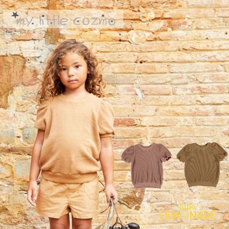 【MY LITTLE COZMO】CUADRILLE JERSEY 【4歳/8歳】KIDS TOPS PEANUT PEANUT/TERRA COTTA ジャージートップスワッフル地 半袖 パフスリーブ テラコッタ キッズ おしゃれ 子供服 21SS リトルレモネード アパレル SALE 24SALE