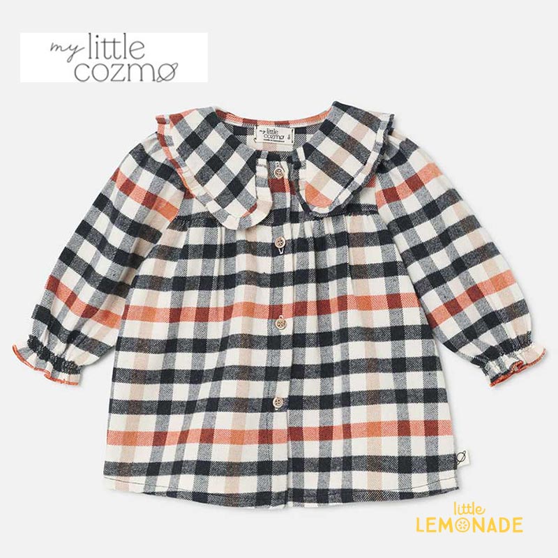 【MY LITTLE COZMO】 Plaid check baby dress 【12か月 18か月 24か月】(ABRIL233) チェック柄 ワンピース ベビードレス 襟付き リサイクルコットン 海外子ども服 輸入アパレル むすめ服 マイリトルコズモ アパレル リトルレモネード YKZ AW23 SALE