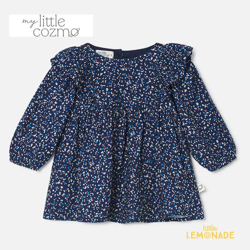 【MY LITTLE COZMO】 Mosaic baby dress 【12か月 18か月 24か月】(MARILYN242) モザイク フリル襟 ワンピース ベビードレス 長袖 襟付き モザイク柄 ブルーブラック 海外子ども服 輸入アパレル むすめ服 マイリトルコズモ アパレル リトルレモネード YKZ AW23 SALE