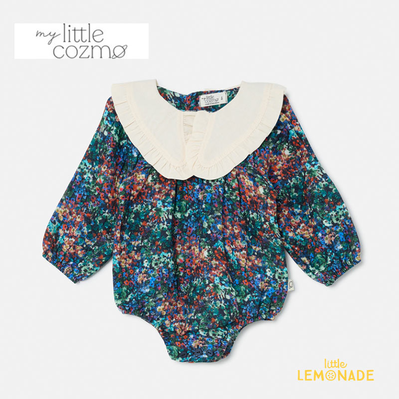 【MY LITTLE COZMO】 Floral paint baby romper 【6か月 9か月 12か月】(NINA240) フラワーペイント ベビー ロンパース つなぎ 花柄 海外子ども服 輸入アパレル むすめ服 むすこ服 マイリトルコズモ アパレル リトルレモネード YKZ AW23 SALE