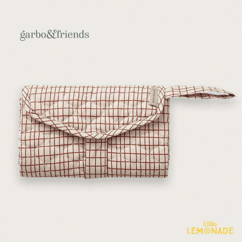 【Garbo&Friends】 Checks Rust Satin Quilted Change To Go オムツ替えシート／ 赤さび色 チェック クラッチバッグ式 おむつ替えマット サテン キルティング 出産祝い ギフト プレゼント ベビー用品 ガルボ&フレンズ あす楽 リトルレモネード (GF3183236-5800-2071GL)