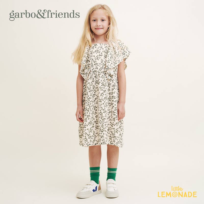 【Garbo&Friends】 Sorrel Ecru Frill Dress【86/92 (1-2歳)・98/104 (3-4歳)・110/116 (5-6歳)】モスリン サマードレス グリーン クローバー柄 ワンピース むすめ服 輸入アパレル 海外子ども服 ガルボ&フレンズ あす楽 リトルレモネード GF77440224-6100 SS24 YKZ