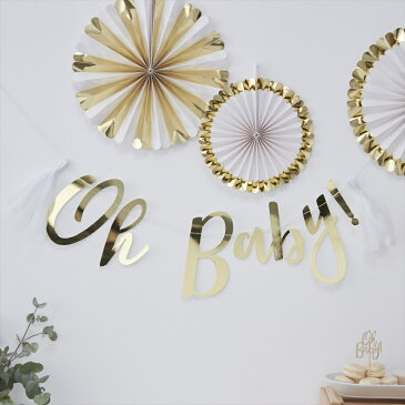 あす楽!【Ginger Ray】Oh Baby! タッセル付き スクリプトガーランド ゴールド 筆記体バナー【Oh Baby!_G】【デコレーション装飾 飾り付け ガーランド バナー】【誕生日 パーティ— お祝い イベント ベビーシャワー】リトルレモネード