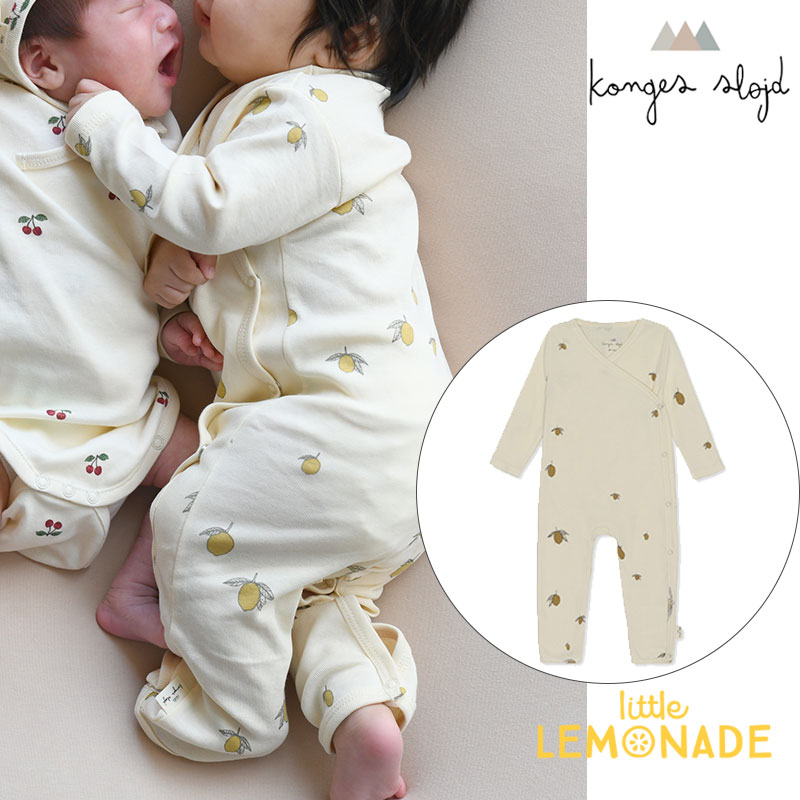 コンゲススロイド ロンパース（ベビー用） 【Konges Sloejd】 レモン柄 カバーオール 【新生児(50-56cm) / 3か月(62cm)】 NEW BORN ONESIE LEMON　 コンゲススロイド 前開き 長袖 長ズボン ベビー 子供 男の子 女の子 ユニセックス おしゃれ 赤ちゃん リトルレモネード ベビー服 アパレル