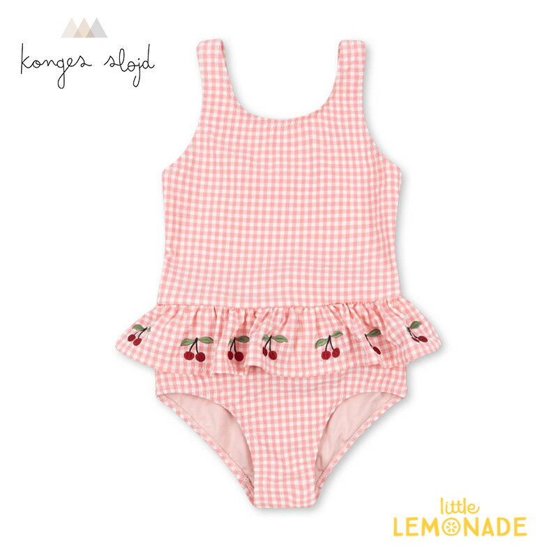 【Konges Sloejd】 SOLINE SWIMSUIT 【12か月/18か月/2歳/3歳/4歳】GERANIUM PINK 水着 ワンピース チェリー コンゲススロイド 子ども 女の子 スイムウェア ピンク ギンガムチェック おしゃれ リトルレモネード ベビー服 アパレル KS102494 SS25