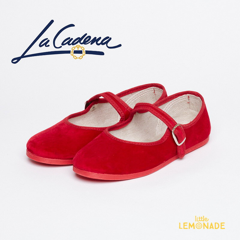 楽天リトルレモネード楽天市場店【La Cadena】 MERCEDES HEBILLA BROCHE POMPEYA SNAP BUTTON ONE STRAP / ROJO 【14cm - 16cm】 ワンストラップ シューズ 子ども用靴 ベロア 赤 レッド 正規品 発表会 結婚式 セミフォーマル フラットシューズ あす楽 リトルレモネード