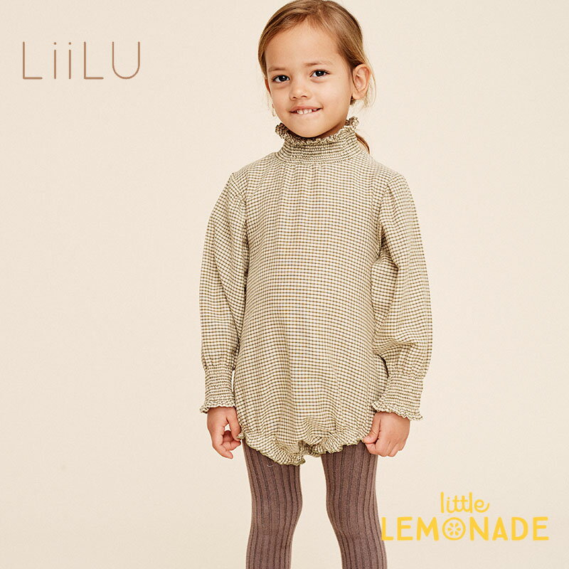 楽天リトルレモネード楽天市場店【LiiLu】 Smocked Check Romper 【12か月/18か月/24か月】iaw22_060 グリーン チェック柄 長袖 スモック ブルマ ハイネック 輸入子ども服 海外アパレル リール ドイツ オーガニック リトルレモネード アパレル 22AW SALE