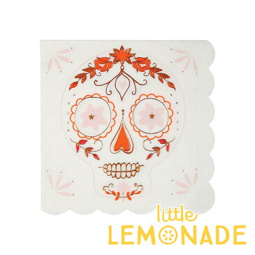 【Meri Meri メリメリ 2017】 シュガースカル　ペーパーナプキン　ハロウィンパーティー　SUGAR SKULL NAPKIN　ローズゴールド　大人っぽい　Halloween ハロウィーン　骸骨　花　テーブルコーディネート　飾り付け】あす楽　リトルレモネード