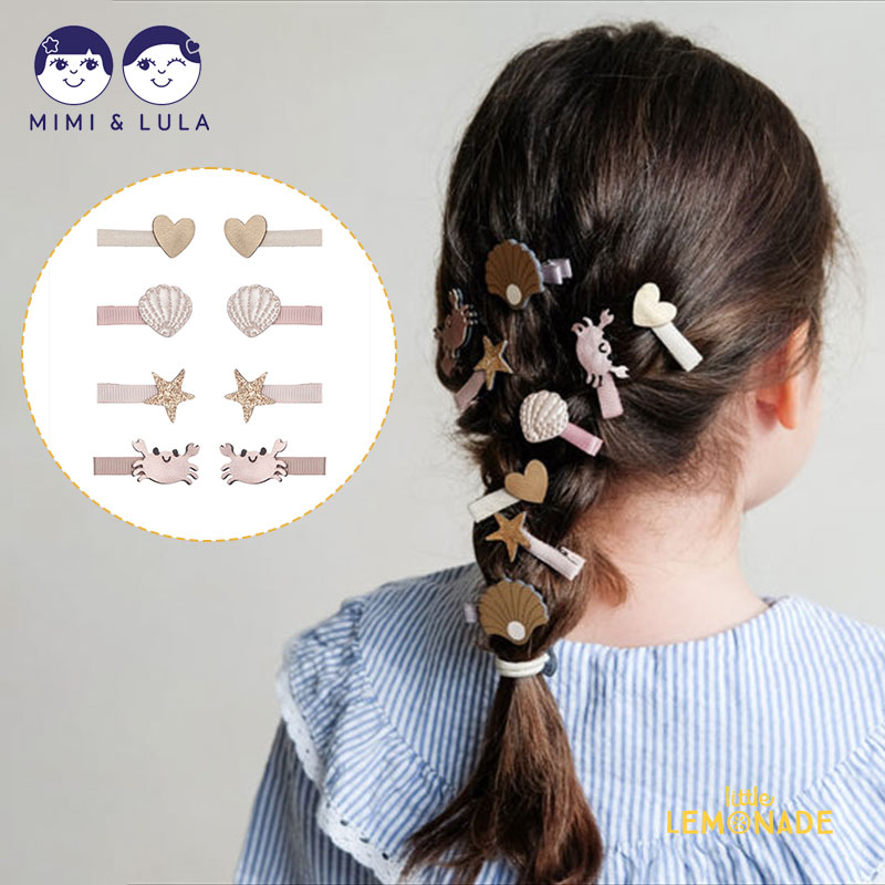 【Mimi&Lula】Cecil crab mini clips ヘアクリップ 8個セット ヘアアクセサリー アクセサリー 女の子 シーモチーフ カニ 貝殻 ハート スター マーメイド 誕生日 お出かけ プレゼント ギフト ミ…