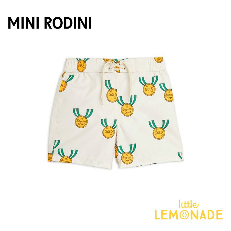 【Mini Rodini】MEDAL AOP WOVEN SWIM SHORTS 【80/86・92/98・104/110】 水着 スイムショーツ トランクス型 ベビー服 子ども服 メダル柄 ユニーク 輸入アパレル 海外こども服 北欧 あす楽 リ…