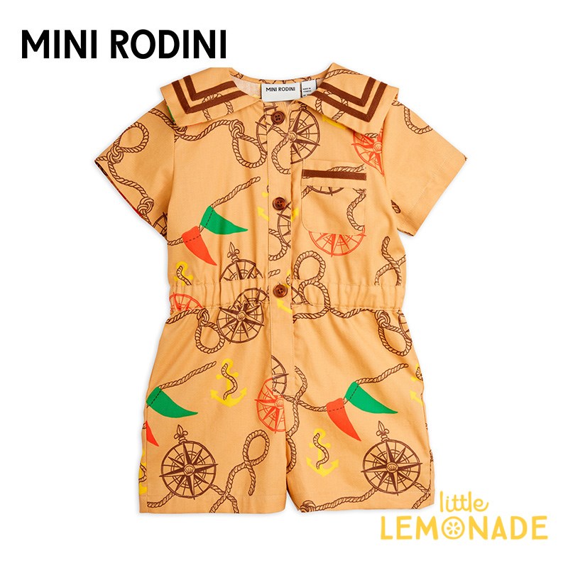 【Mini Rodini】 Nautical aop woven summersuit【80/86・92/98・104/110】 サマースーツ オールインワン 航海 マリン柄 セーラー襟 ベビー服 子ども服 つなぎ 総柄 北欧 ボトムス 輸入アパレ…