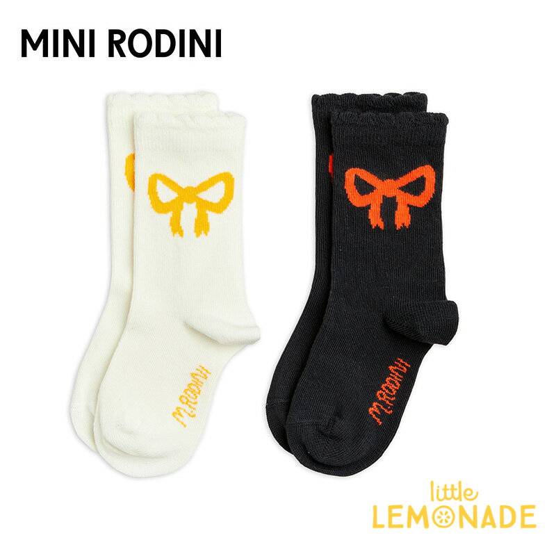 【Mini Rodini】 Bow scallop 2-pack socks【20/23(12-14cm) 24/27(14-16cm)】 靴下 リボン イラスト ユニーク 2組セット イラストソックス ベビー服 子ども服 輸入アパレル リトルレモネード ミニロディーニ (24660109) アパレル KTZ AW24pre