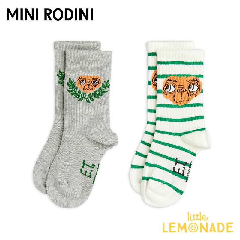 ミニロディーニ E.T 2-pack socks 20/23(12-14cm)・24/27(14-16cm)・28/31(16-18cm) ソックス 2組セット MINI RODINI ボーダーソックス 靴下 キッズサイズ 子ども服 総柄 防寒 北欧 リトルレモネード ETコラボ (2586010000) アパレル SS26pre KTZ